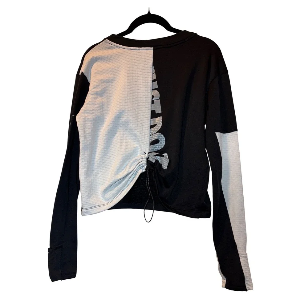 Nike Dri-FIT Just‎ Do It Colorblock Long Sleeve Cropped Top Black White - XS